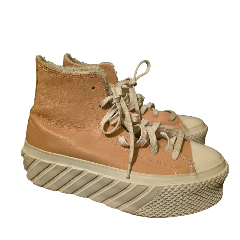CONVERSE Chuck Taylor Lift 2X Platform Leather Pink ‘Cozy Tones’ Sherpa Lined‎